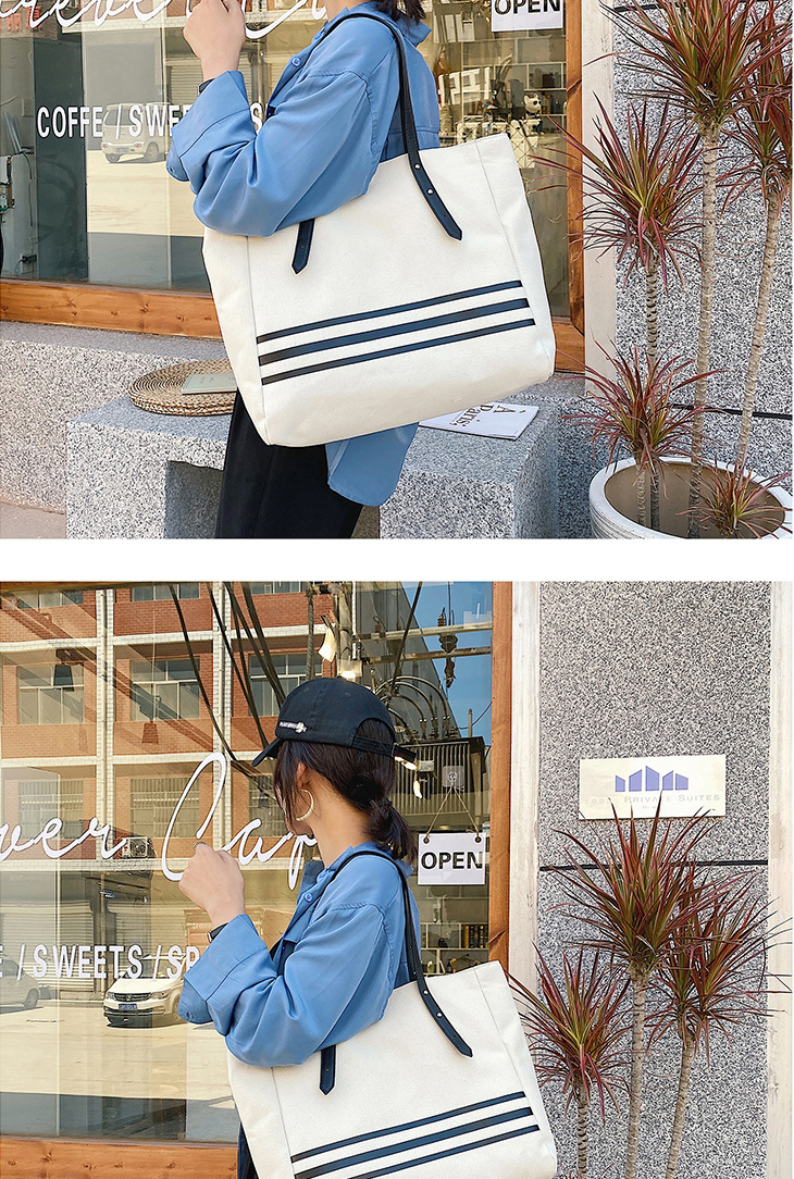 Fashion White Canvas Stripe Contrast Shoulder Bag,Messenger bags