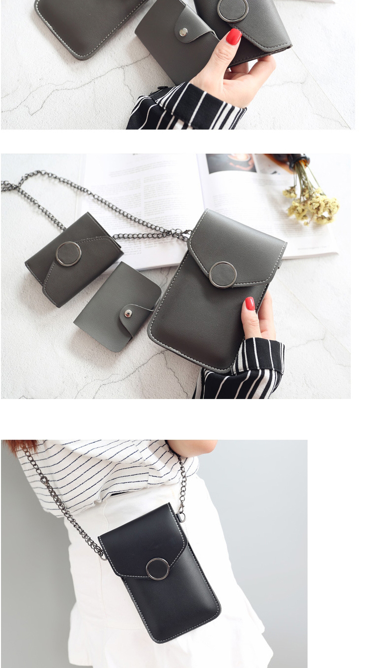 Fashion Light Grey Chain Round Lock Flip Wallet Card Holder Shoulder Crossbody Bag,Shoulder bags