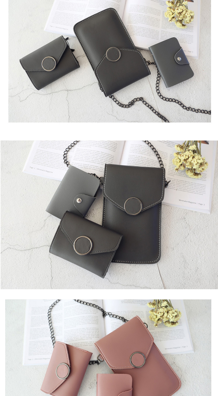 Fashion Light Grey Chain Round Lock Flip Wallet Card Holder Shoulder Crossbody Bag,Shoulder bags