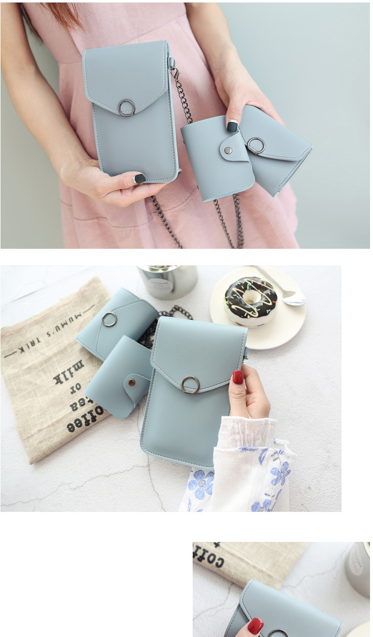 Fashion Dark Pink Chain Flip Can Touch Screen Mobile Phone Bag Wallet Card Bag Three-piece Combination,Wallet