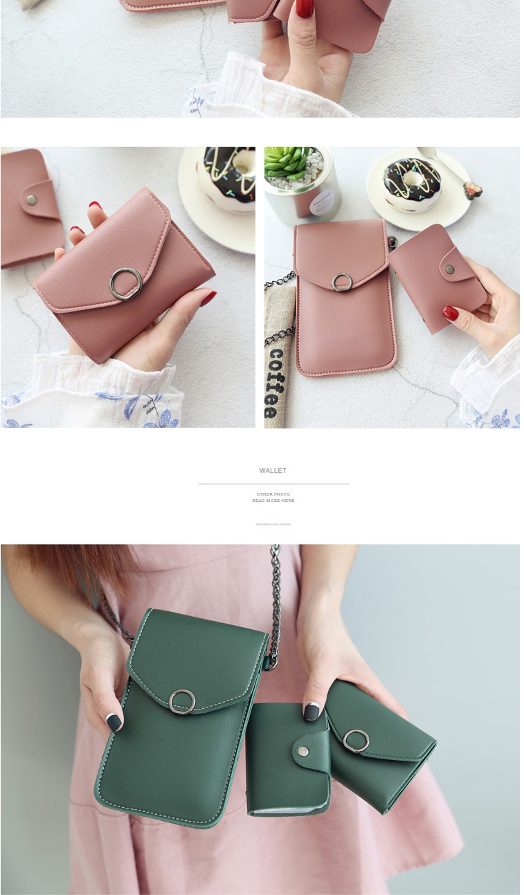 Fashion Dark Green Chain Flip Can Touch Screen Mobile Phone Bag Wallet Card Bag Three-piece Combination,Wallet