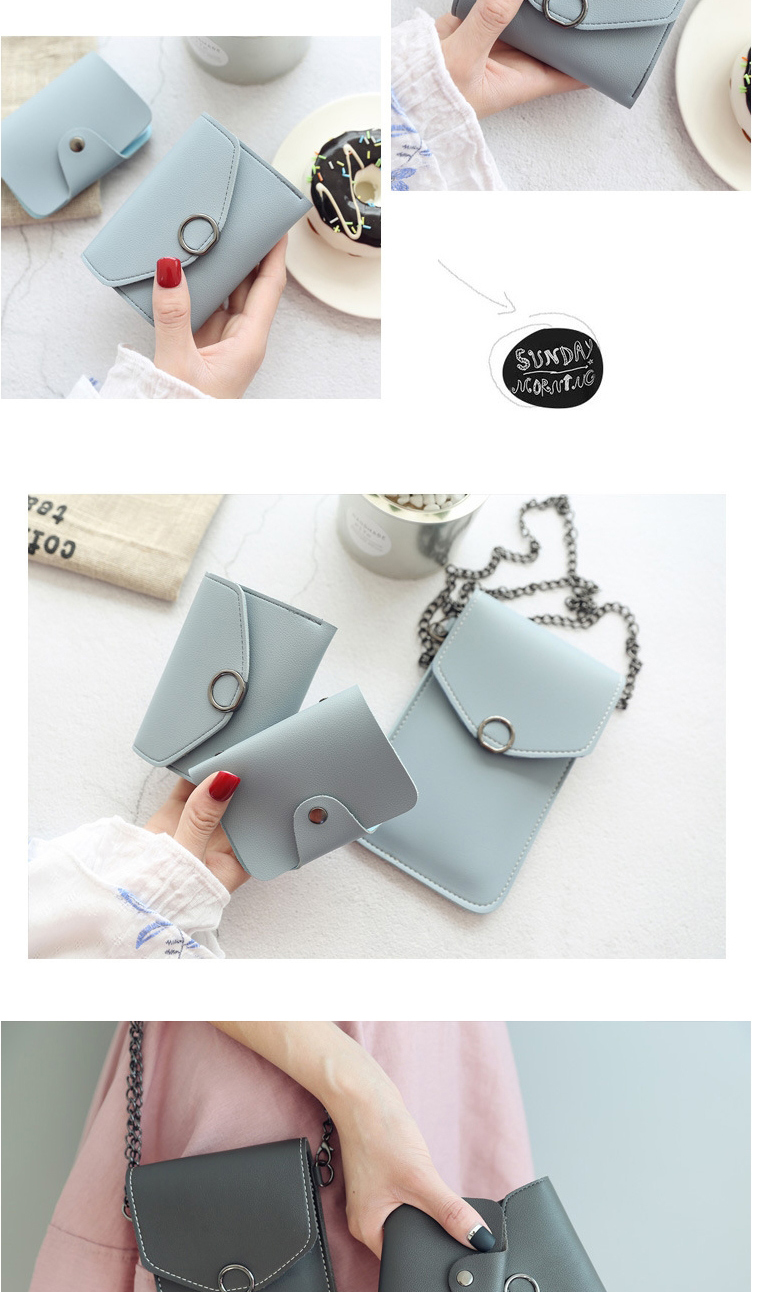 Fashion Gray-blue Chain Flip Can Touch Screen Mobile Phone Bag Wallet Card Bag Three-piece Combination,Wallet