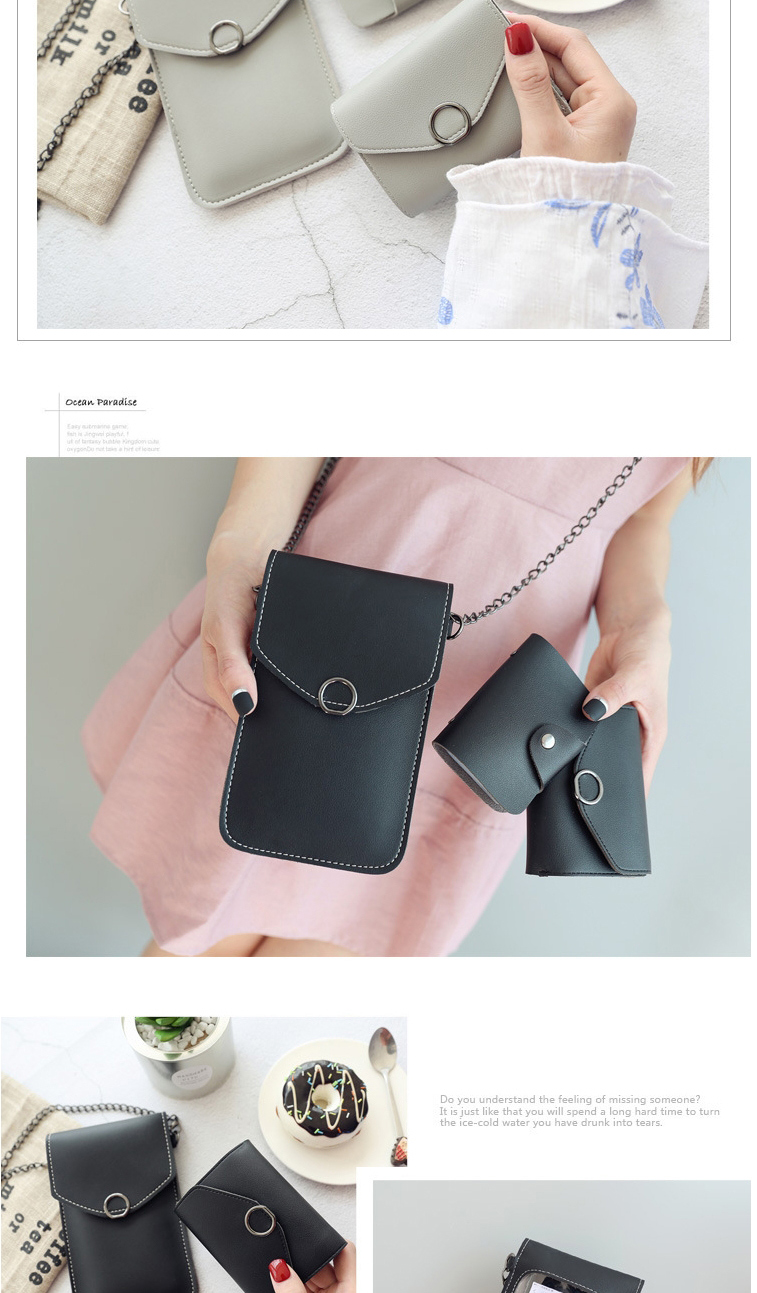 Fashion Light Grey Chain Flip Can Touch Screen Mobile Phone Bag Wallet Card Bag Three-piece Combination,Wallet