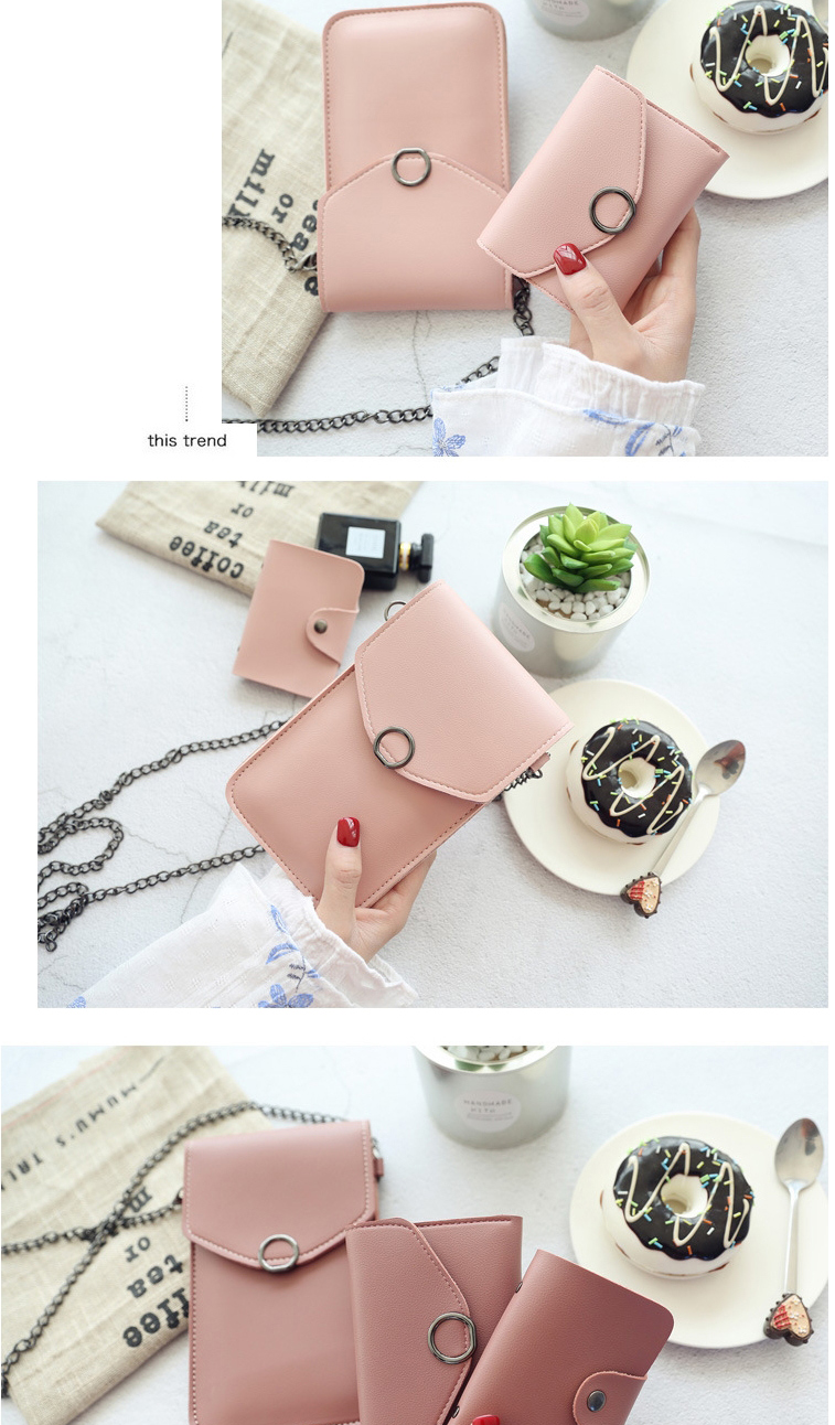 Fashion Light Pink Chain Flip Can Touch Screen Mobile Phone Bag Wallet Card Bag Three-piece Combination,Wallet