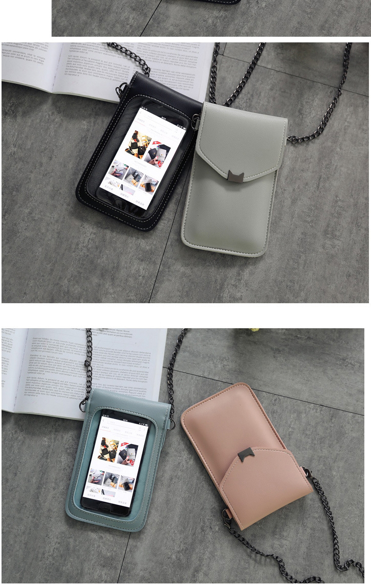 Fashion Light Grey Cat Ear Chain Transparent Touch Screen Shoulder Messenger Bag,Shoulder bags