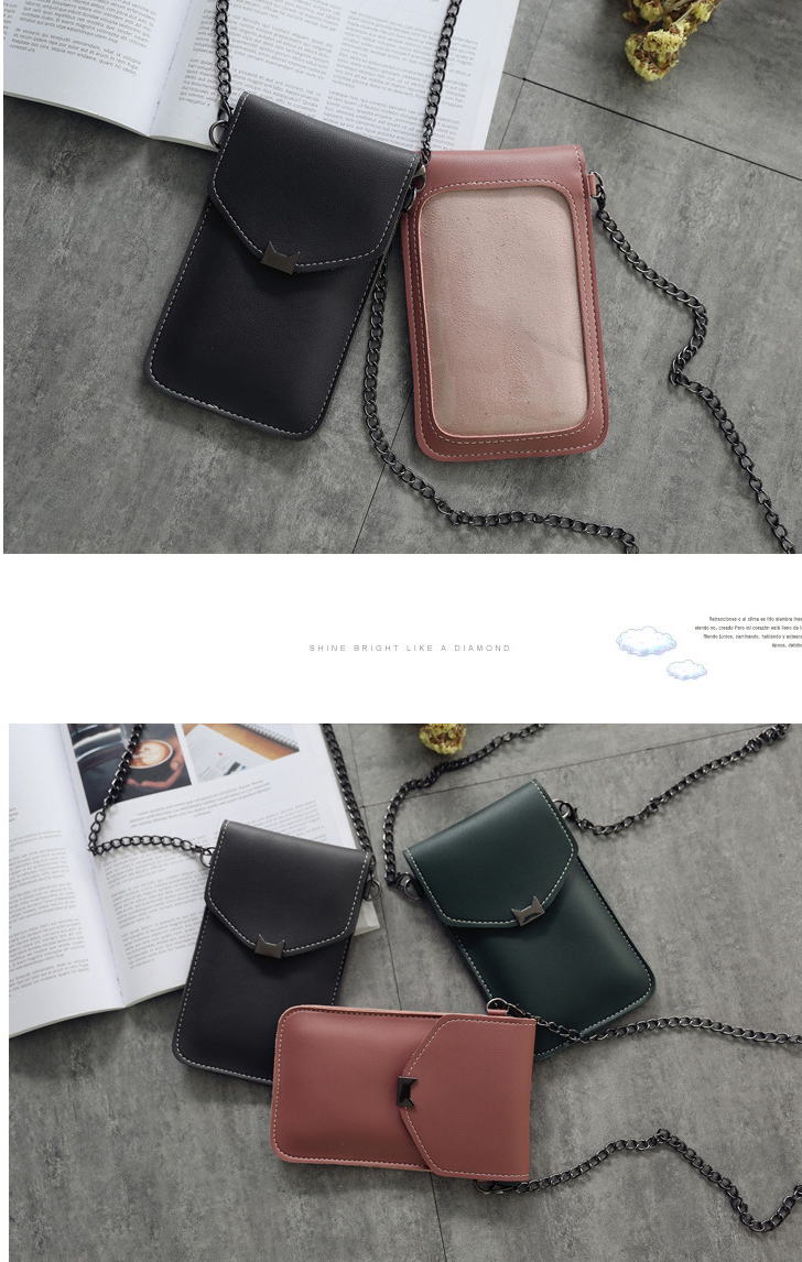 Fashion Light Pink Cat Ear Chain Transparent Touch Screen Shoulder Messenger Bag,Shoulder bags