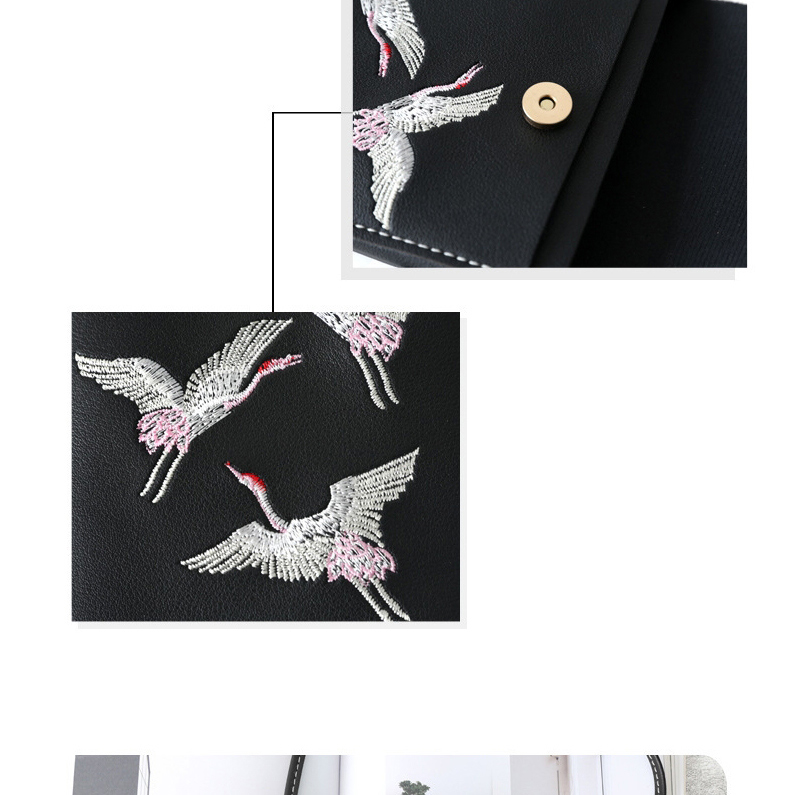 Fashion Black Fairy Crane Embroidered Flap Shoulder Crossbody Bag,Shoulder bags