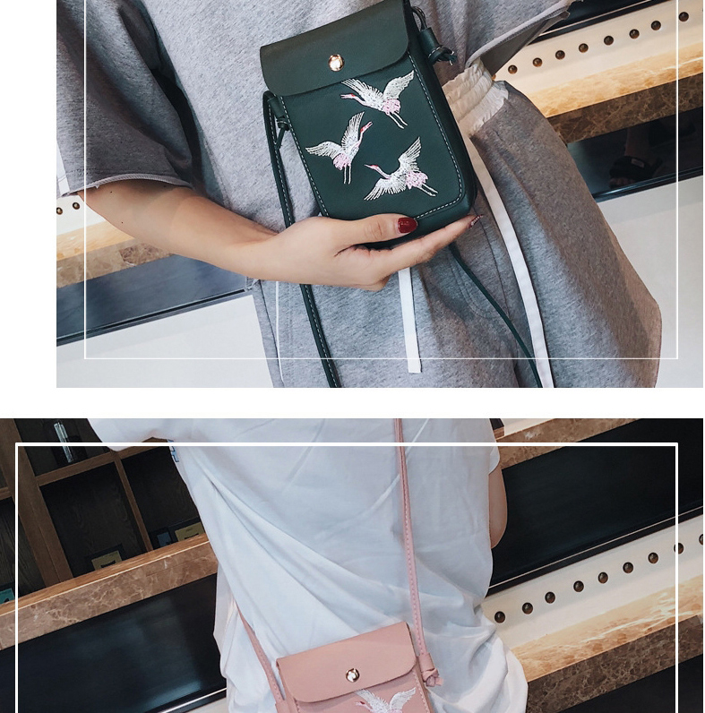 Fashion Pink Fairy Crane Embroidered Flap Shoulder Crossbody Bag,Shoulder bags