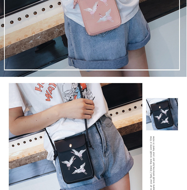 Fashion Pink Fairy Crane Embroidered Flap Shoulder Crossbody Bag,Shoulder bags