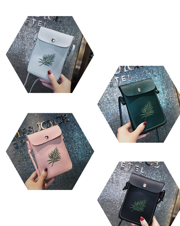 Fashion Pink Plant Embroidered Flip Oblique Mobile Phone Bag,Shoulder bags