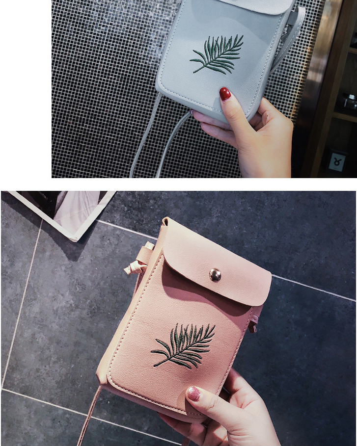 Fashion Pink Plant Embroidered Flip Oblique Mobile Phone Bag,Shoulder bags