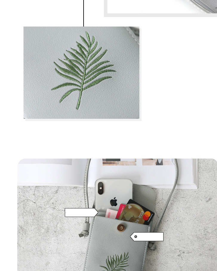 Fashion Light Grey Plant Embroidered Flip Oblique Mobile Phone Bag,Shoulder bags