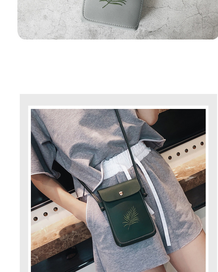 Fashion Black Plant Embroidered Flip Oblique Mobile Phone Bag,Shoulder bags