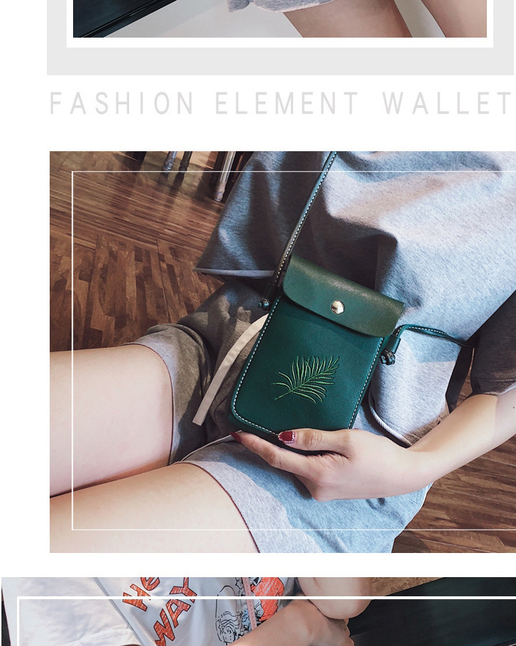 Fashion Green Plant Embroidered Flip Oblique Mobile Phone Bag,Shoulder bags