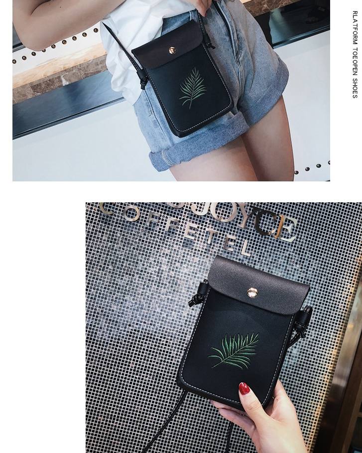 Fashion Black Plant Embroidered Flip Oblique Mobile Phone Bag,Shoulder bags