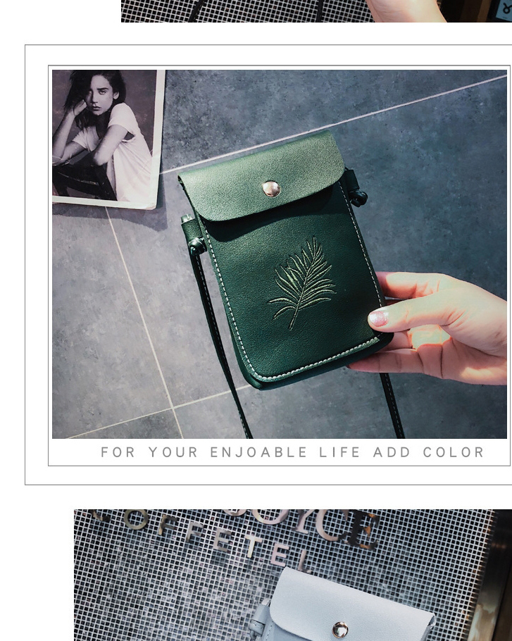 Fashion Light Grey Plant Embroidered Flip Oblique Mobile Phone Bag,Shoulder bags
