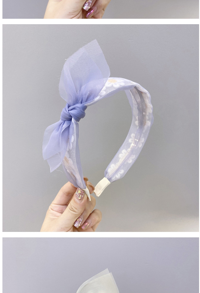 Fashion Blue-violet Bowknot Small Daisy Mesh Wide-brimmed Headband,Head Band