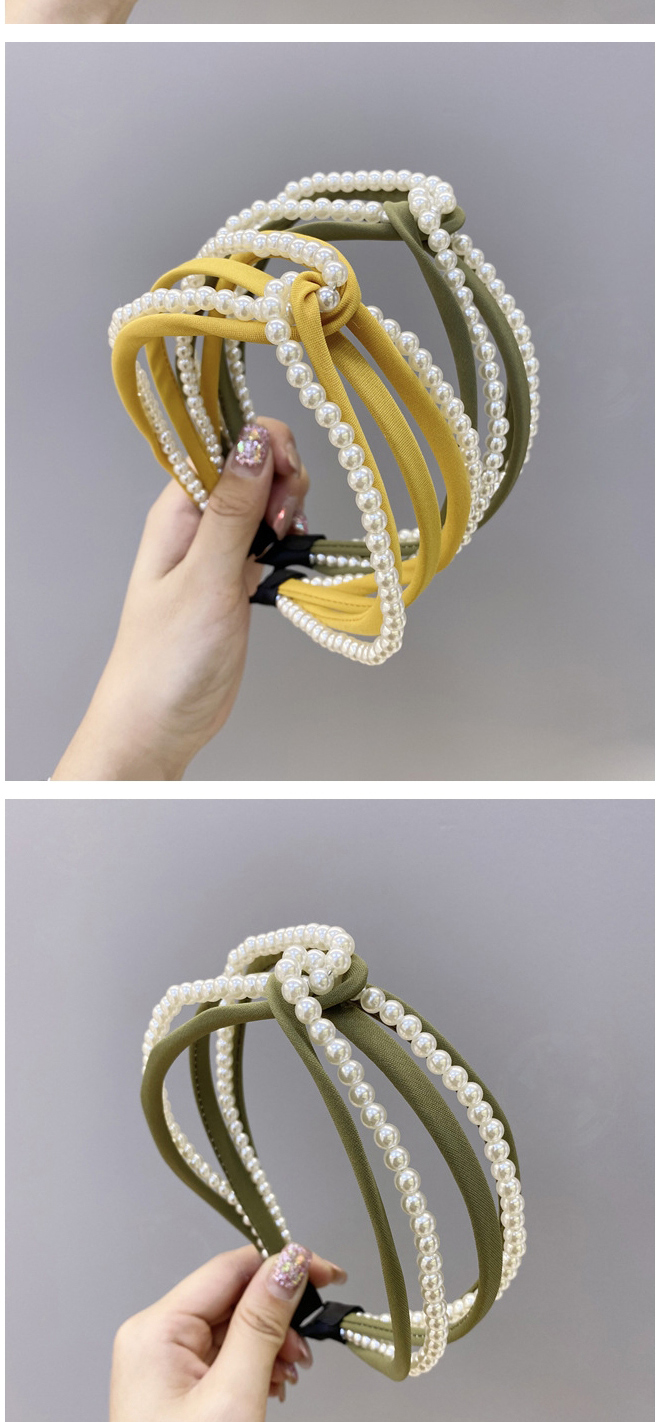 Fashion Yellow Multiple Cross Pearl Hollow Hollow Headbands In The Middle,Head Band