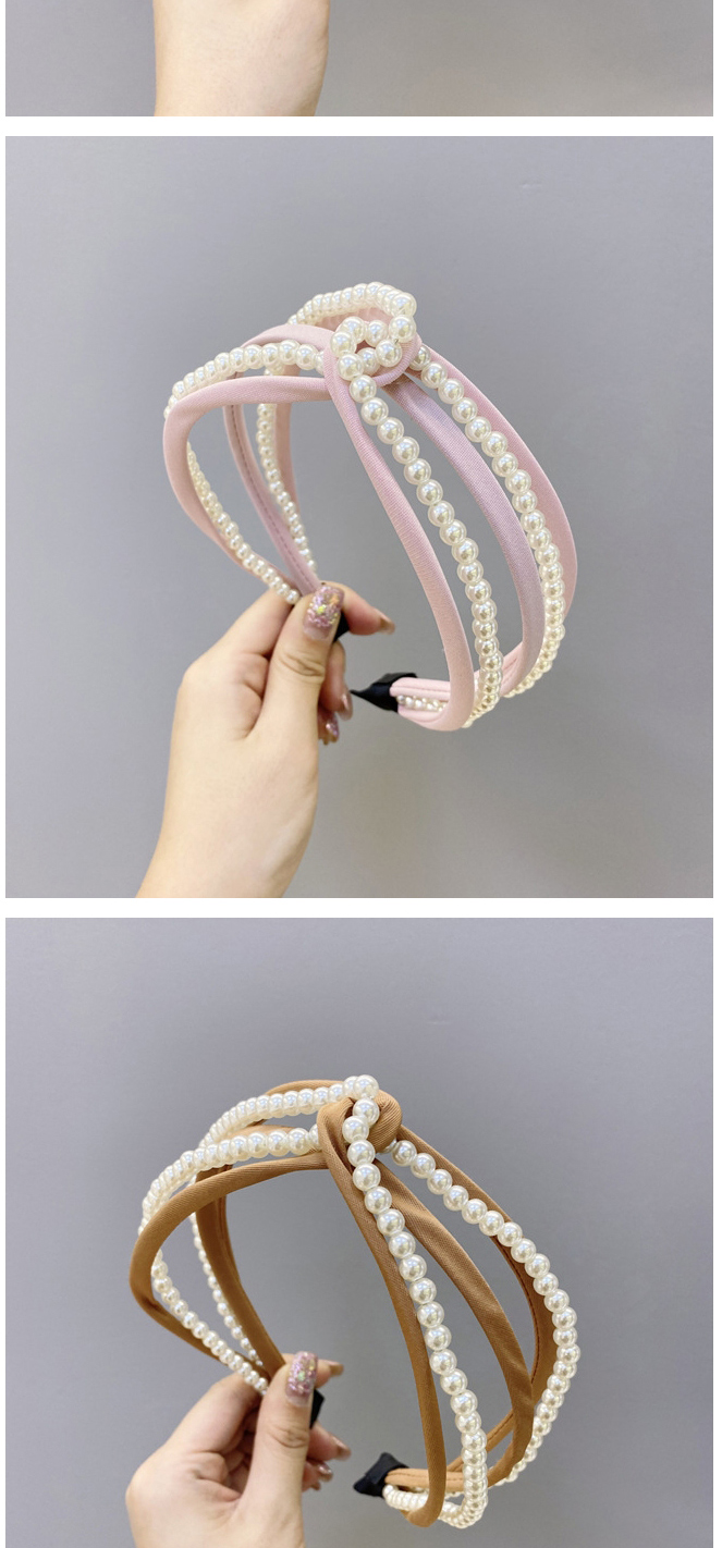Fashion Pink Multiple Cross Pearl Hollow Hollow Headbands In The Middle,Head Band