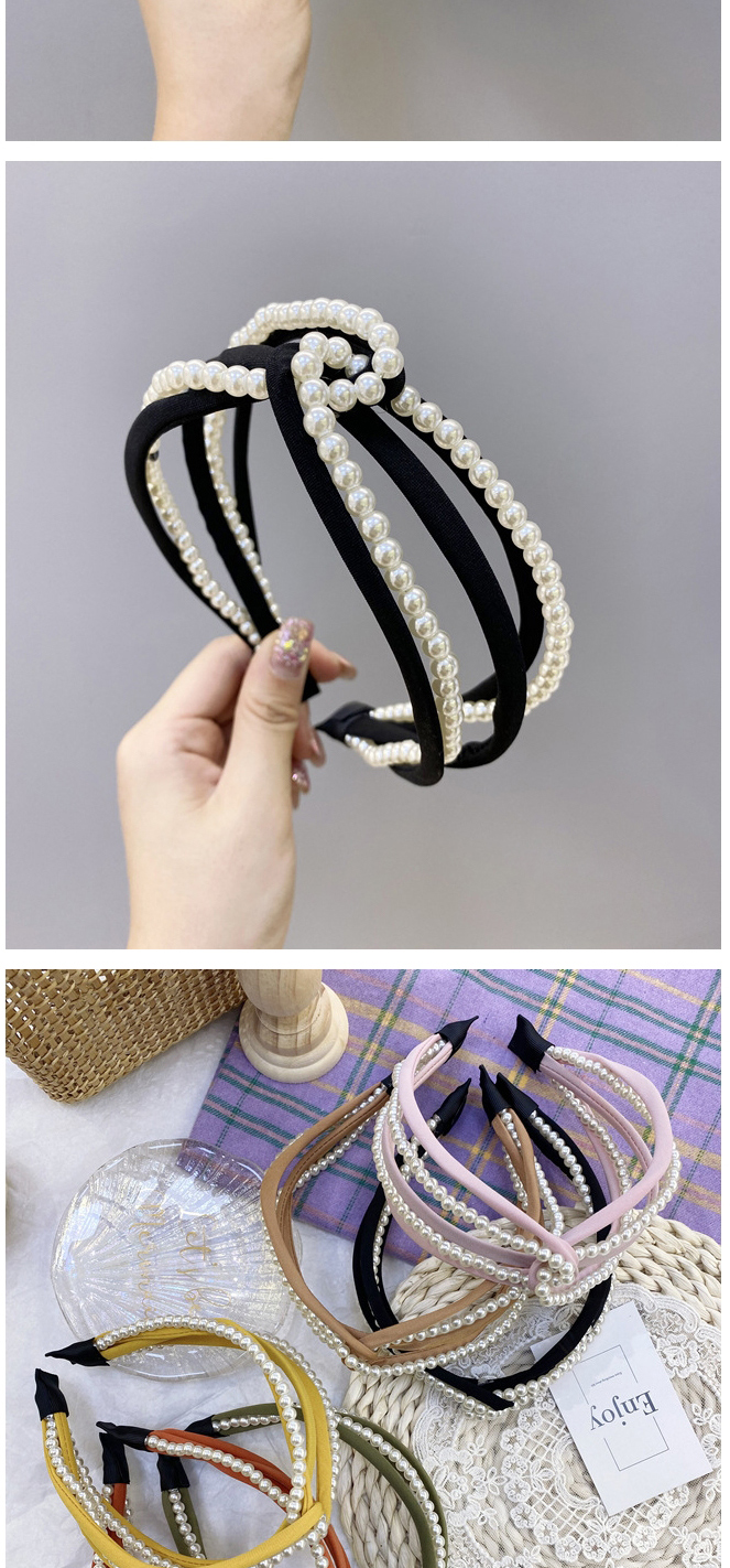 Fashion Khaki Multiple Cross Pearl Hollow Hollow Headbands In The Middle,Head Band