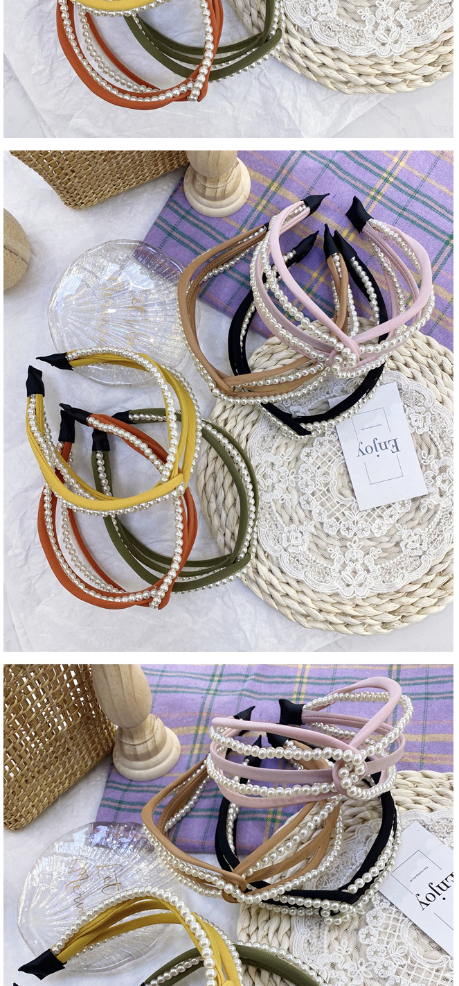 Fashion Yellow Multiple Cross Pearl Hollow Hollow Headbands In The Middle,Head Band