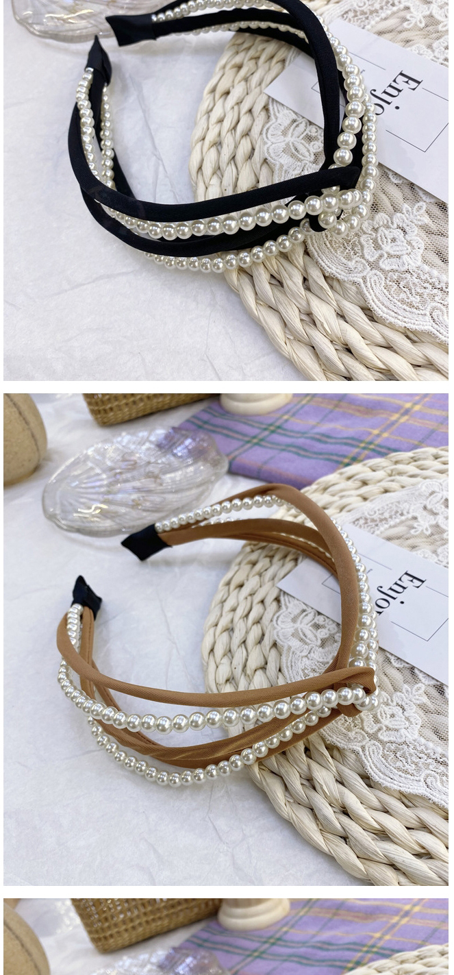 Fashion Black Multiple Cross Pearl Hollow Hollow Headbands In The Middle,Head Band
