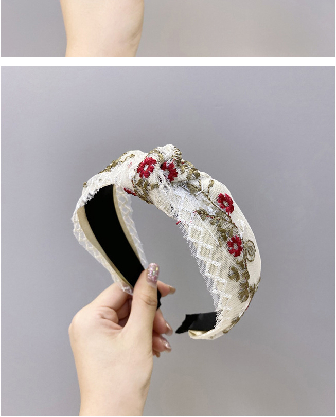 Fashion White Embroidered Small Flowers With Wide Knotted Mesh Headband,Head Band