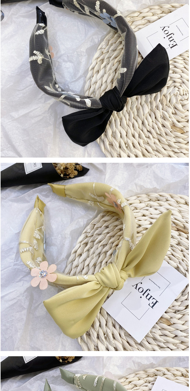 Fashion Yellow Mesh Lace Flower Handmade Bow Tie Knot Wide-brimmed Headband,Head Band