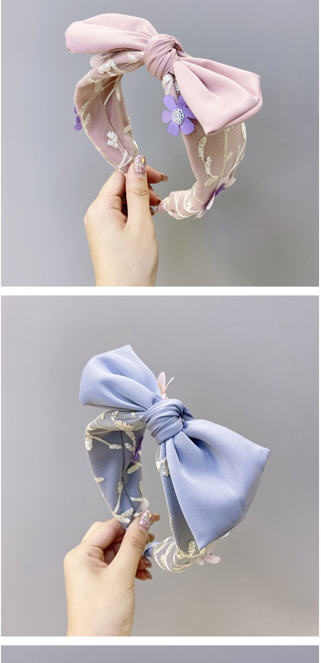 Fashion Blue Mesh Lace Flower Handmade Bow Tie Knot Wide-brimmed Headband,Head Band