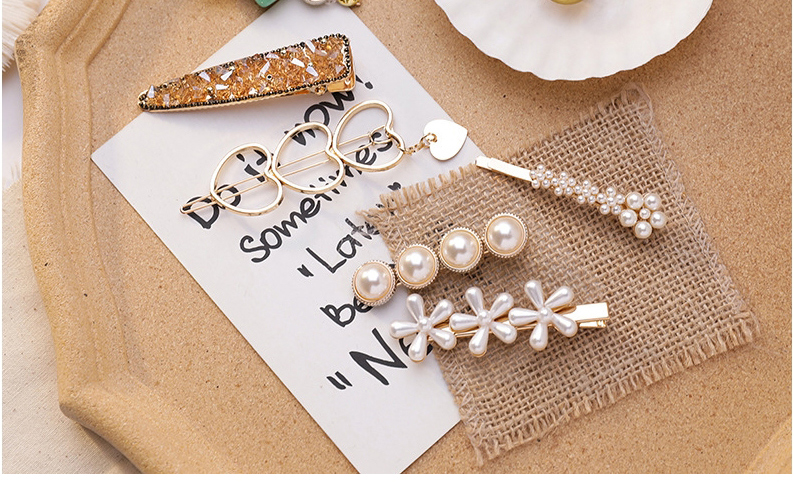 Fashion Love Section Dripping Oil And Diamond Pearl Resin Starfish Love Alloy Hairpin Set,Hairpins