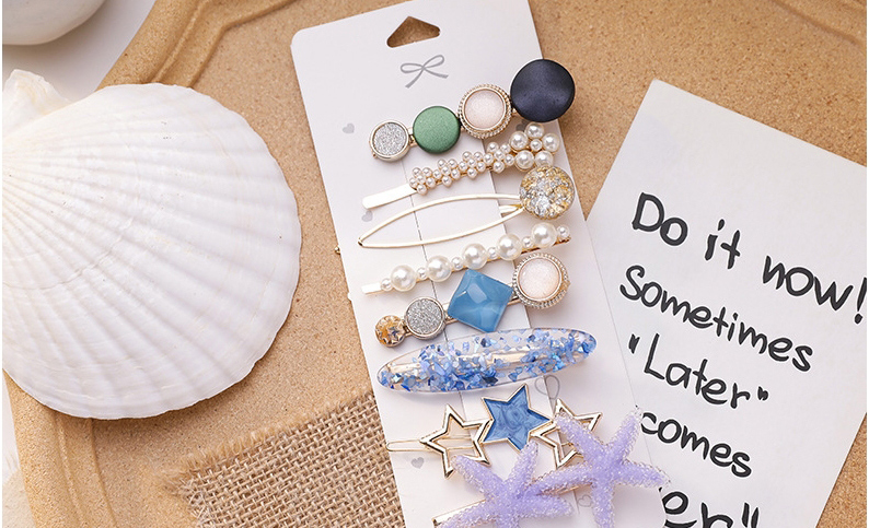 Fashion Love Section Dripping Oil And Diamond Pearl Resin Starfish Love Alloy Hairpin Set,Hairpins