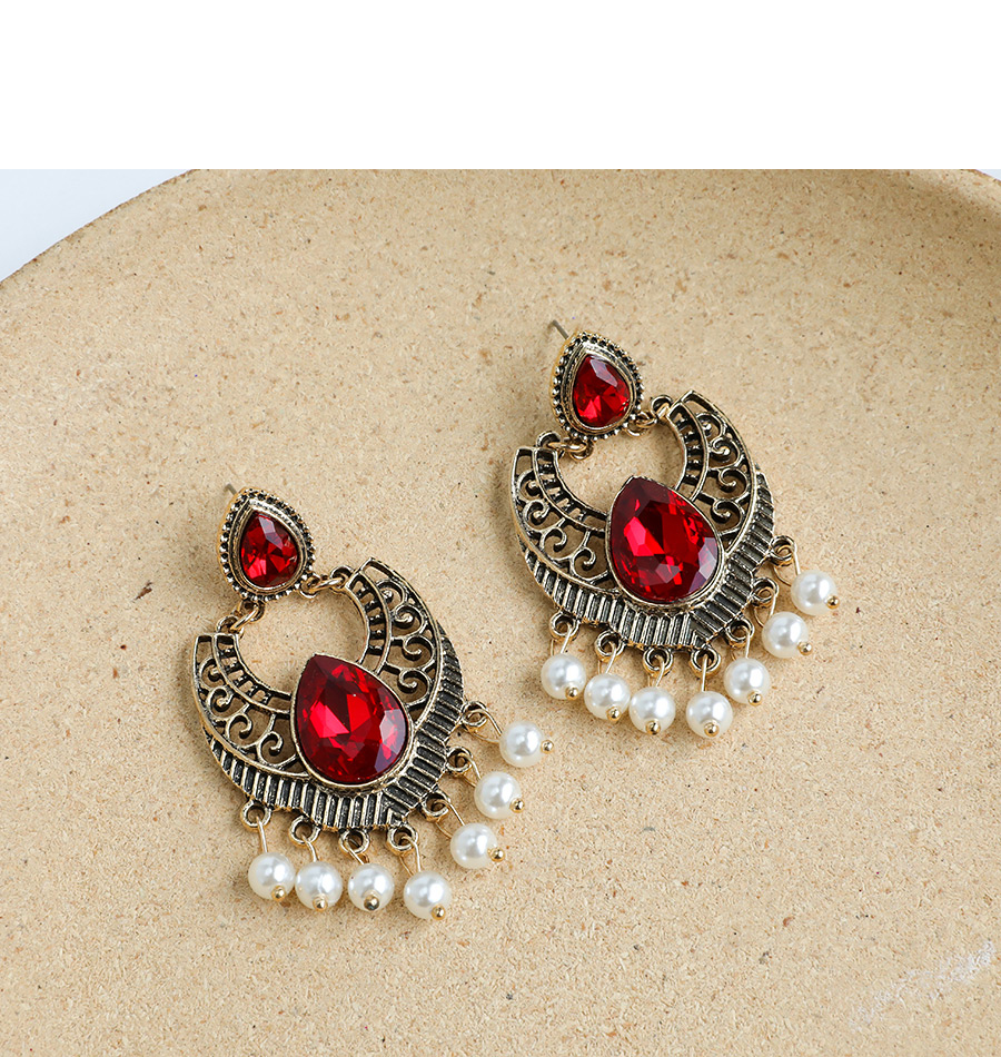 Fashion Red Famous Diamond Tassel Earrings With Alloy Diamonds,Drop Earrings