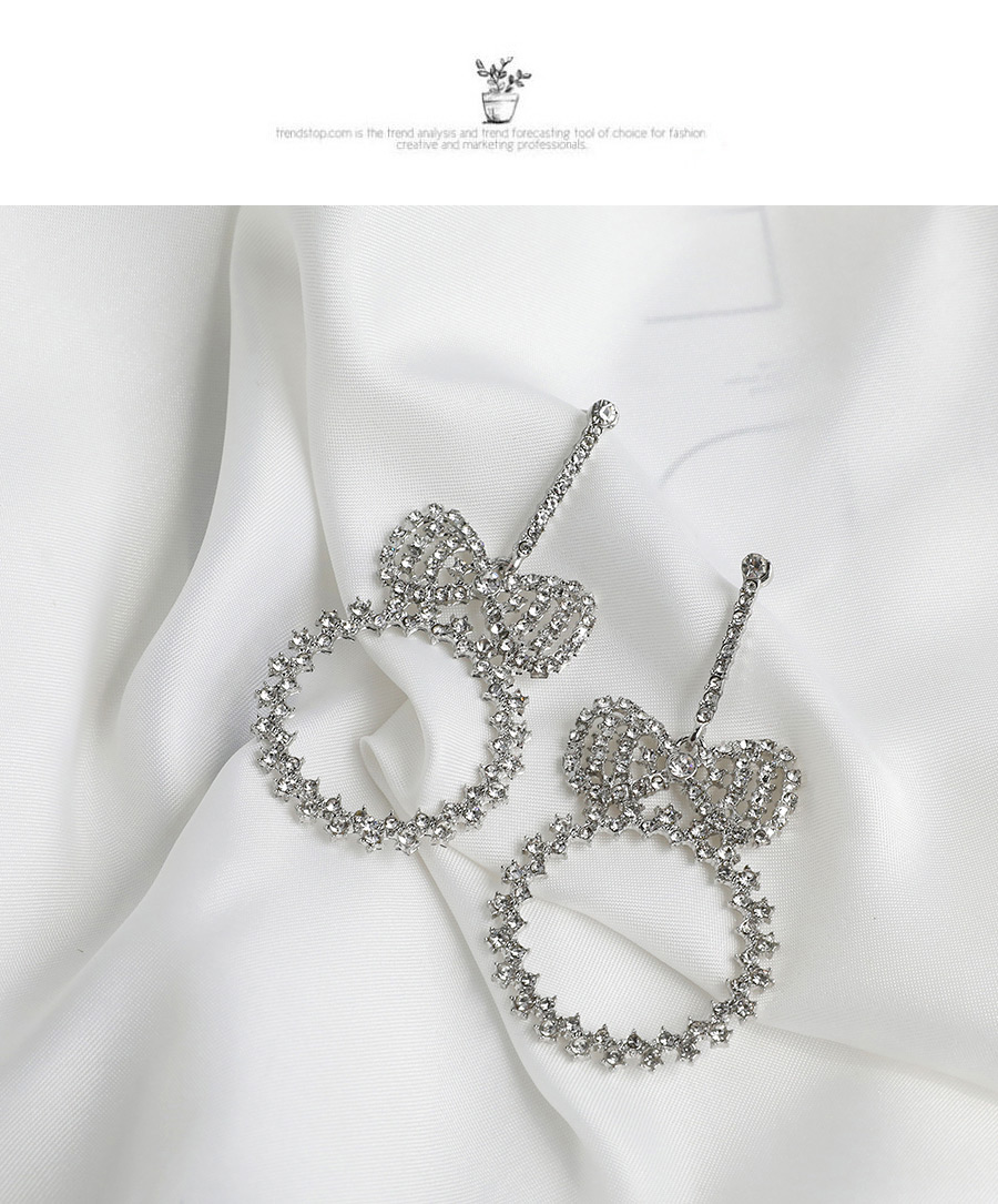 Fashion Silver Alloy Studded Bow Round Stud Earrings,Drop Earrings