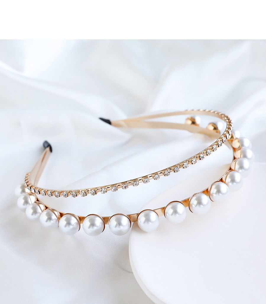 Fashion Golden Alloy Diamond Double-pearl Headband,Head Band