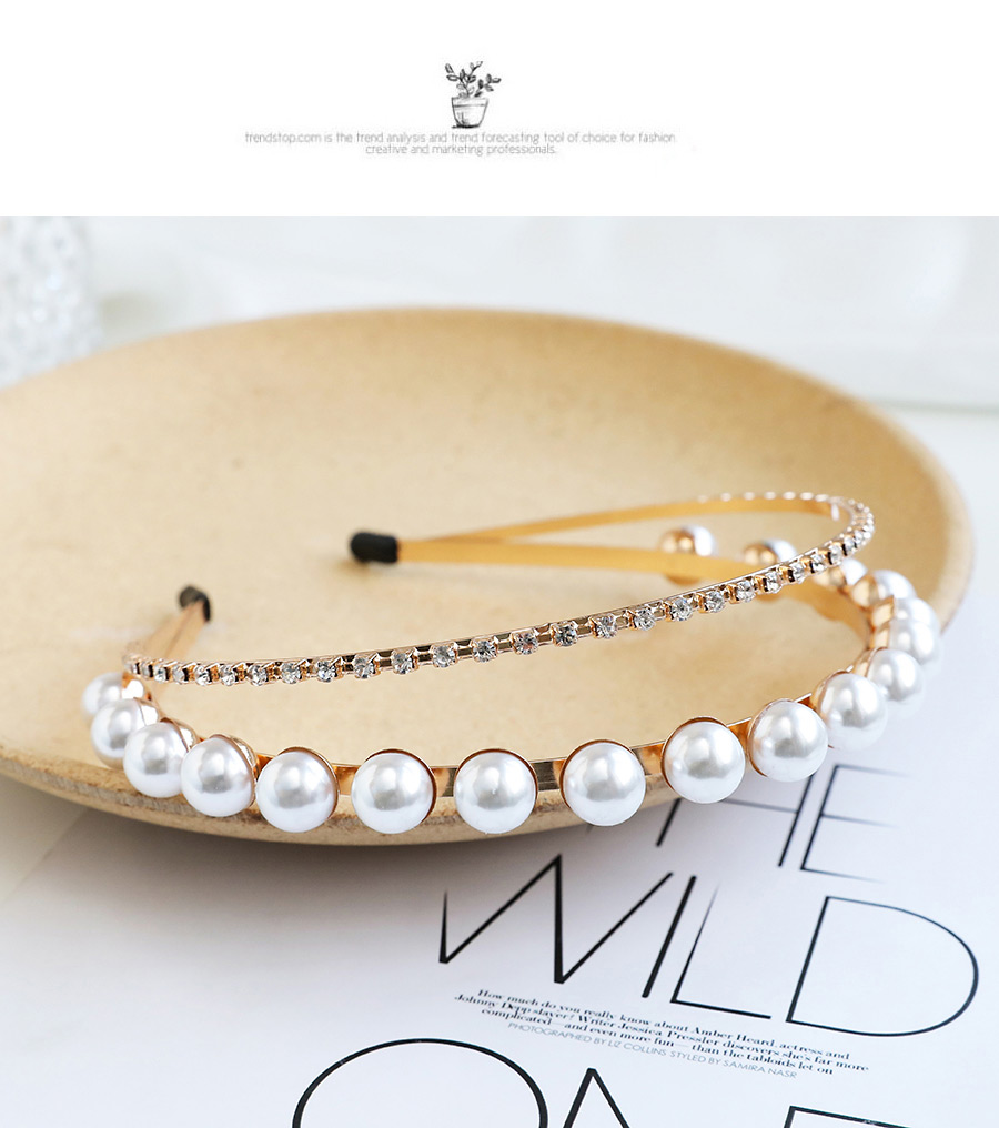 Fashion Golden Alloy Diamond Double-pearl Headband,Head Band