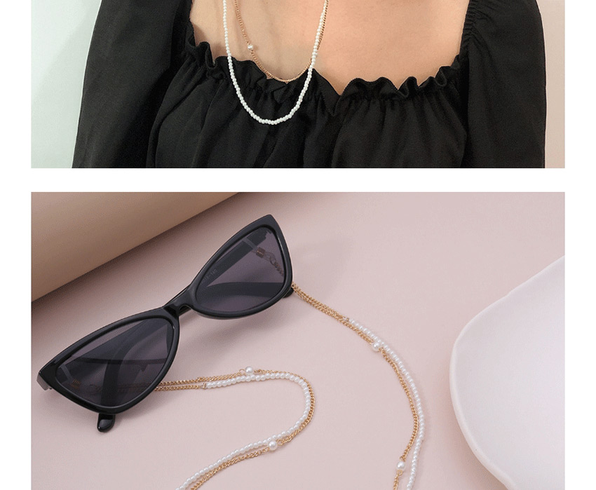 Fashion Golden Double-layer Beaded Handmade Imitation Pearl Chain Glasses Chain,Sunglasses Chain