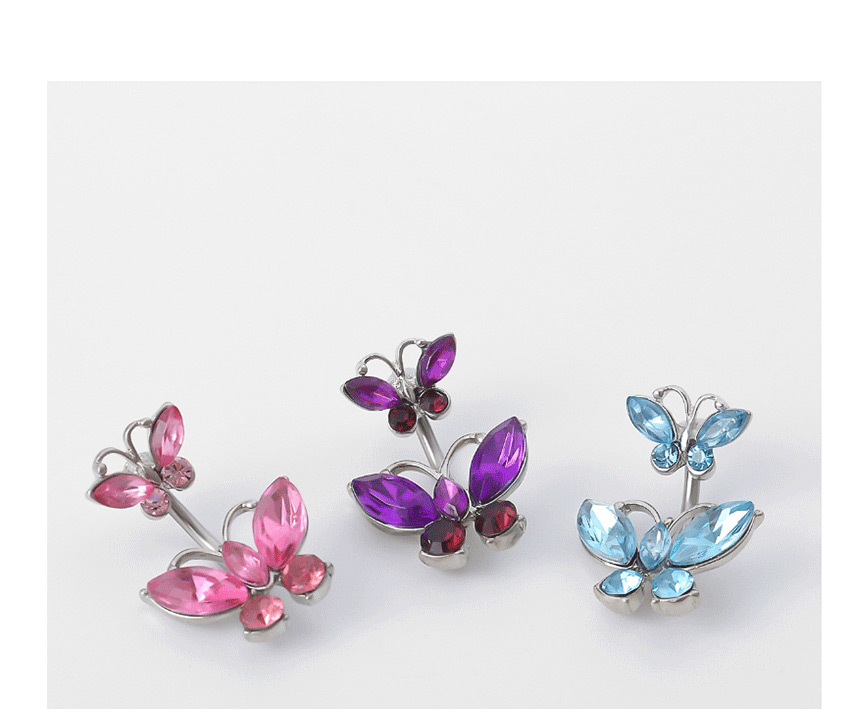 Fashion Pink Geometric Butterfly Micro-set Rhinestone Alloy Navel Nail,Belly Rings