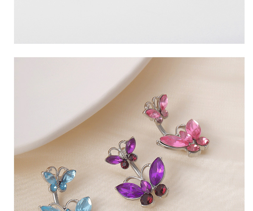 Fashion Purple Geometric Butterfly Micro-set Rhinestone Alloy Navel Nail,Belly Rings