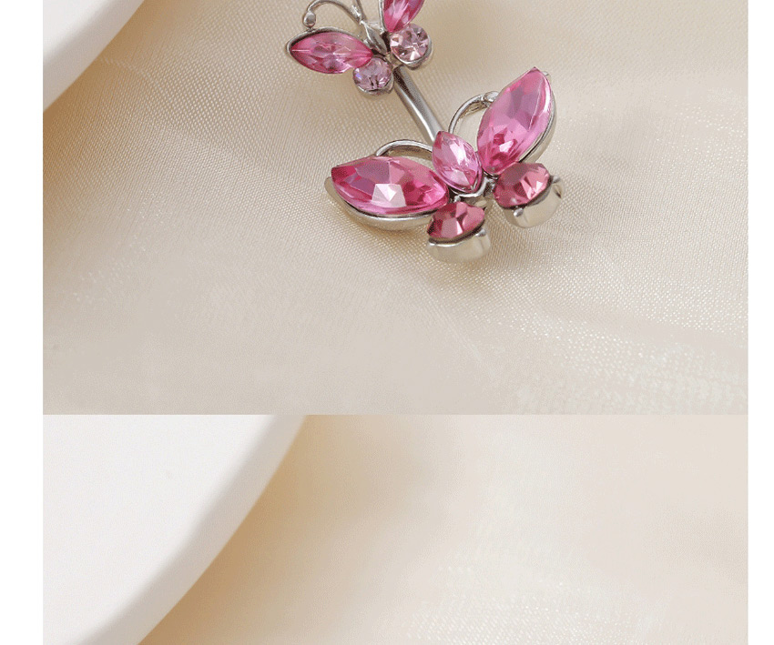 Fashion Pink Geometric Butterfly Micro-set Rhinestone Alloy Navel Nail,Belly Rings