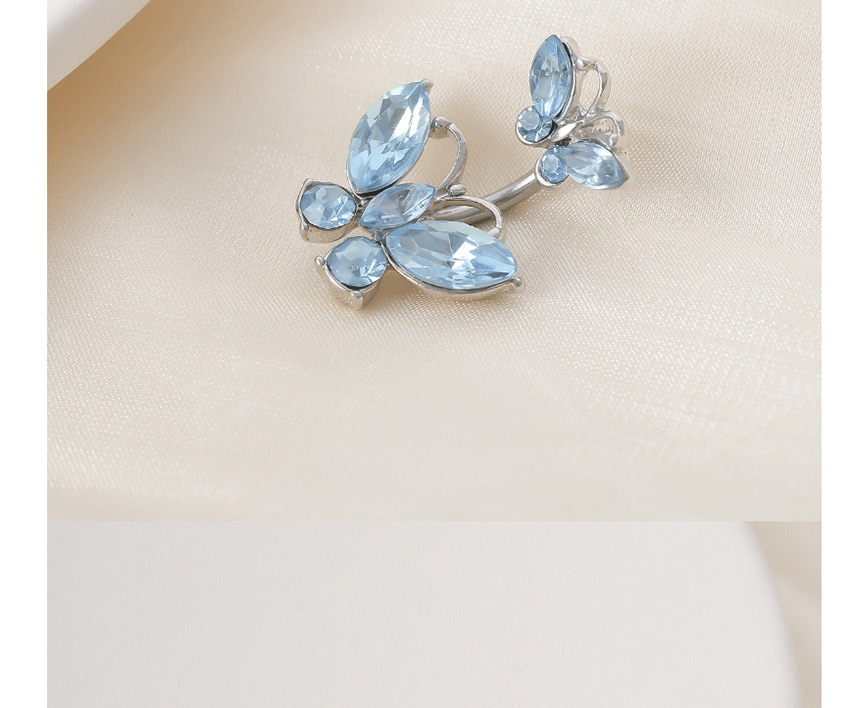 Fashion Blue Geometric Butterfly Micro-set Rhinestone Alloy Navel Nail,Belly Rings
