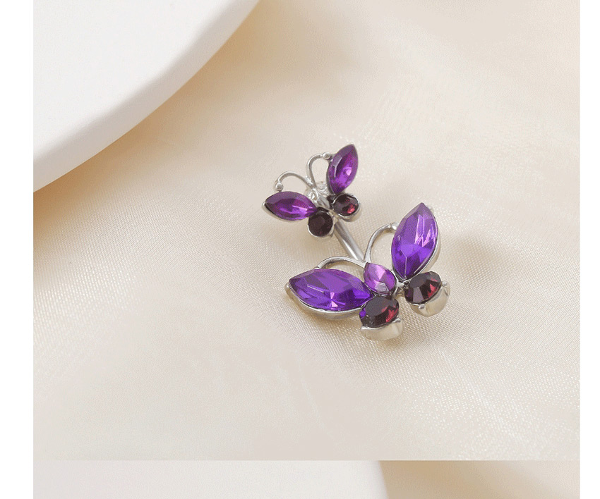 Fashion Purple Geometric Butterfly Micro-set Rhinestone Alloy Navel Nail,Belly Rings