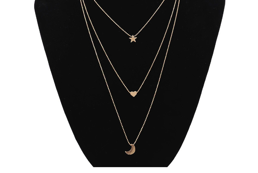 Fashion Golden Love Five-pointed Star Moon Alloy Multi-layer Necklace,Multi Strand Necklaces