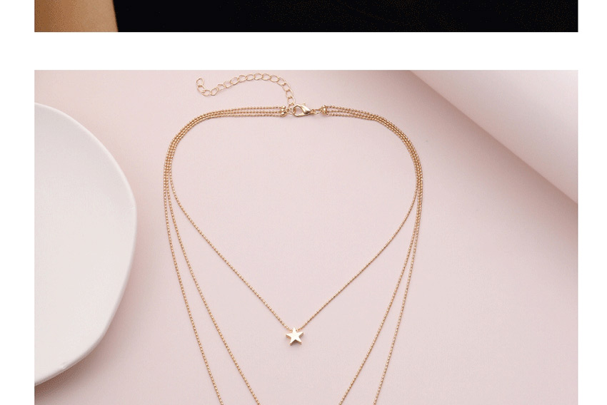 Fashion Golden Love Five-pointed Star Moon Alloy Multi-layer Necklace,Multi Strand Necklaces