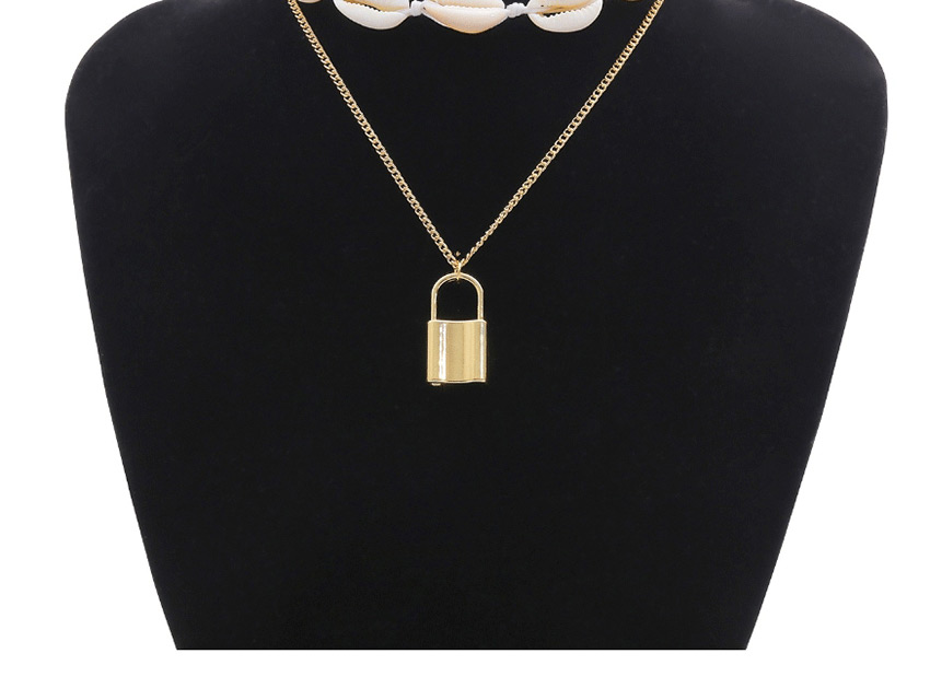 Fashion Golden Handmade Shell Lock Double-layer Alloy Necklace,Multi Strand Necklaces