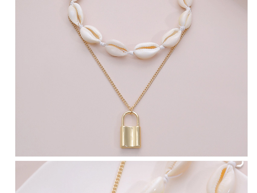 Fashion Golden Handmade Shell Lock Double-layer Alloy Necklace,Multi Strand Necklaces