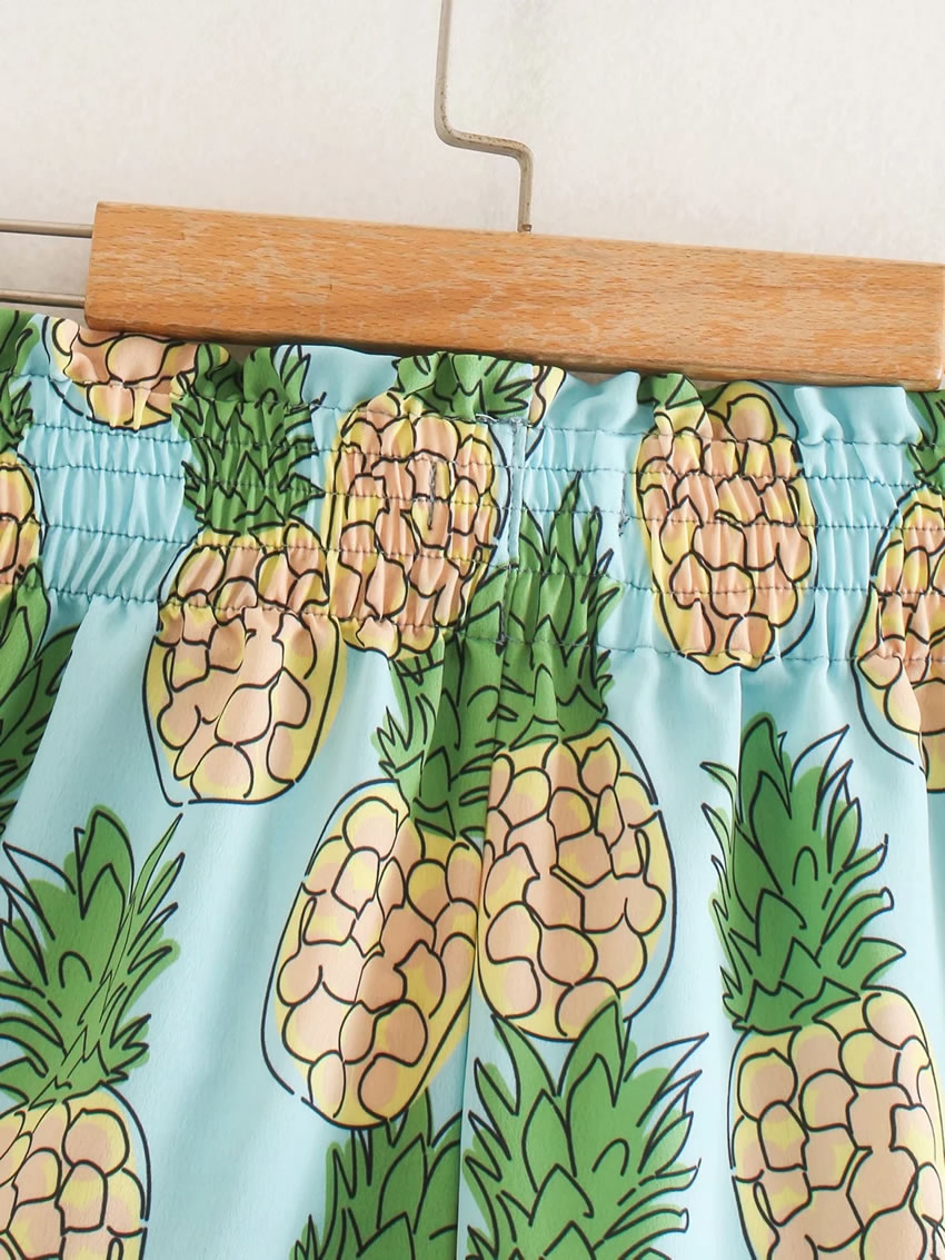 Fashion Pineapple Print Pineapple Printed Elastic Waist Shorts,Shorts