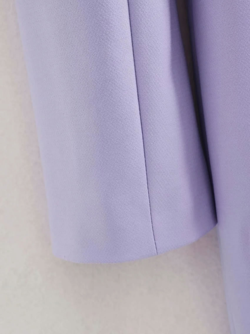 Fashion Purple Double-breasted Blazer With Flap Pockets,Coat-Jacket