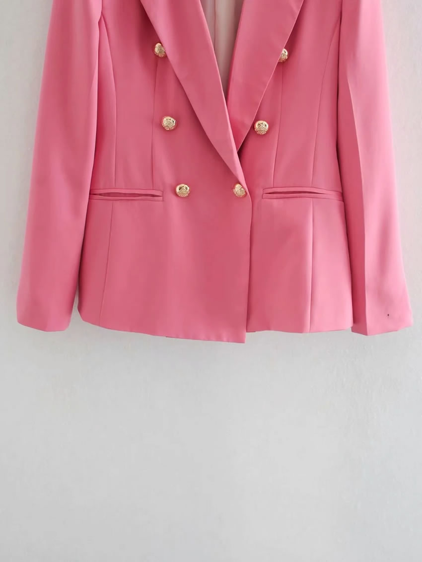 Fashion Rose Red Double-breasted Slim-breasted Blazer,Coat-Jacket