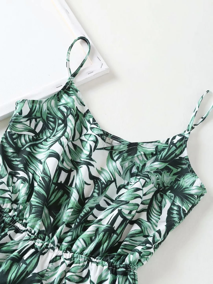 Fashion Leaves Leaf Print Slim Suspenders Jumpsuit,Shorts