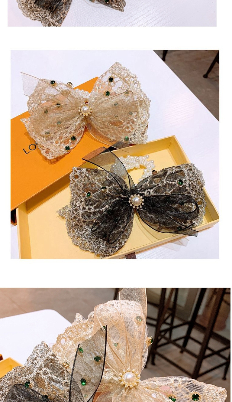 Fashion Creamy-white Pearl Lace Hairline With Big Lace Bow,Hair Ring